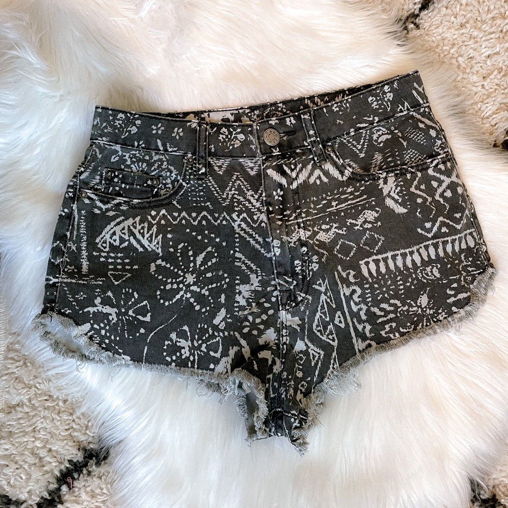 BDG Super High Rise Dolphin Shorts - Charcoal + White Tribal